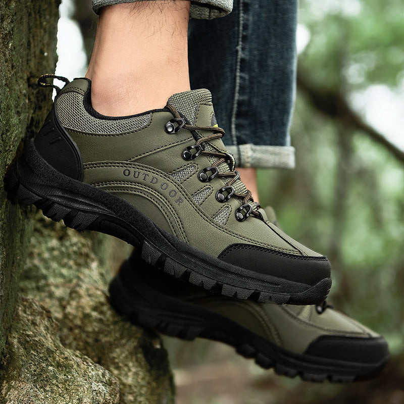 Men’s Autumn Winter Leather Low-Top Hiking Sneakers Boots
