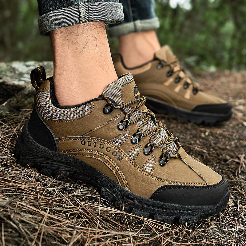 Men’s Autumn Winter Leather Low-Top Hiking Sneakers Boots