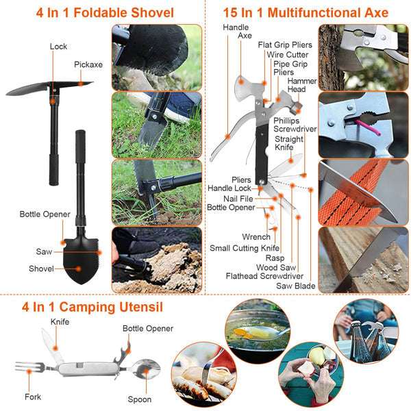 125-in-1 Survival Kit, Professional Gear for Camping, Hiking, Emergency SOS