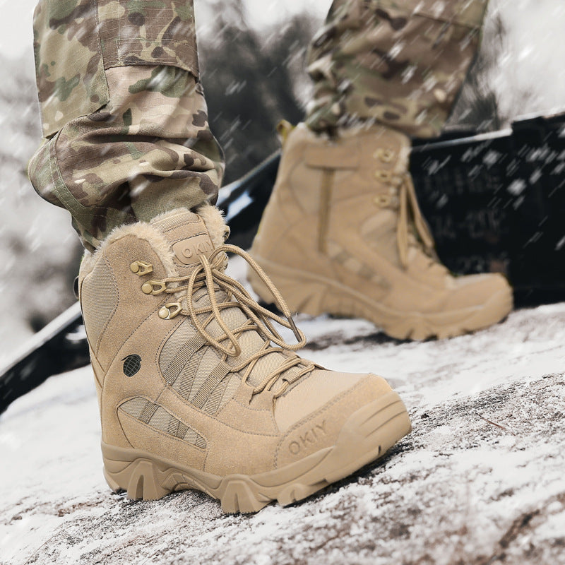 Men’s Winter Fleece-Lined Combat Boots – Outdoor Climbing Shoes