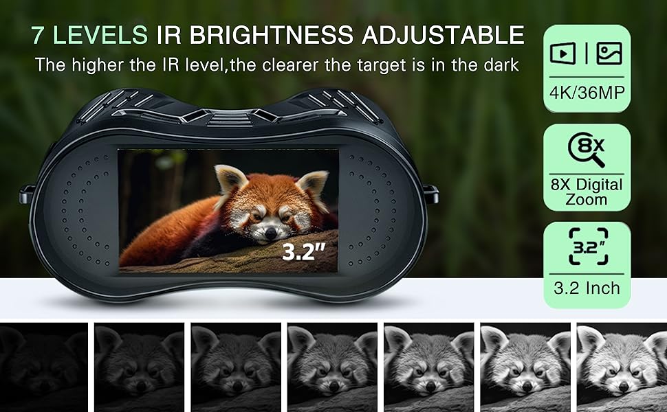 4K Night Vision Binoculars – 8X Digital Zoom, 1080P HD Recording, IR Illuminator for Hunting, Camping & Wildlife Viewing